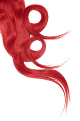 Red hair, isolated over white. Circles made from hair