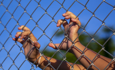 Image of Catch hand with cage was imprisoned make Feeling no freedom or lack of freedom