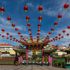 Chinese New Year decoration in the Kwang Fook Kong temple in Labuan, Malaysia.