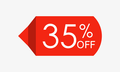 35 percent off. Sale and discount price tag, icon or sticker. Vector illustration.