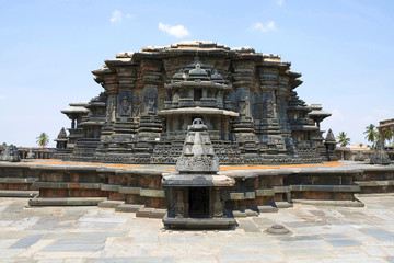 View of stellate, star Shape, form of shrine outer wall at the Chennakeshava temple. Belur,...