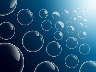 Abstract background shows the bubbles are rising from the sea or ocean on a blue background.