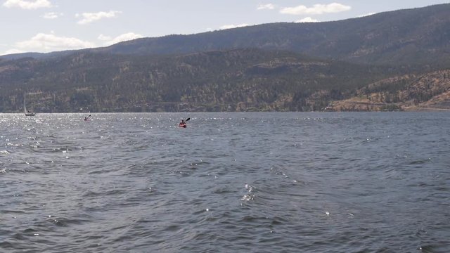 Two Men Kayaking in Lake in the Summer From a Distance