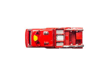 Car toy diecast on the white background , Top view .  (clipping path)