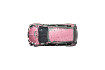 Car toy diecast on the white background , Top view .  (clipping path)