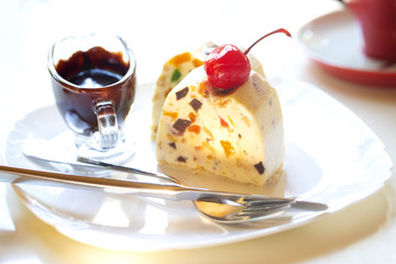 italian dessert of cherry juice and sweetened cream thickened with gelatin and molded