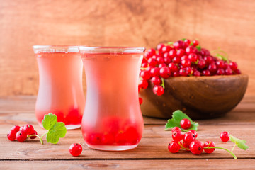 Cold compote made from fresh red currant berries. Boiled redcurrant juice.