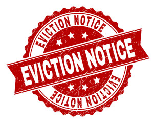 Obraz premium EVICTION NOTICE seal imprint with corroded texture. Rubber seal imitation has circle medallion form and contains ribbon. Red vector rubber print of EVICTION NOTICE tag with grunge texture.