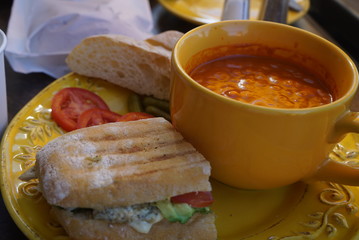 Delicious Tomato Soup and Sandwich