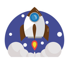 A cartoon rocket taking off. Vector illustration for your design.