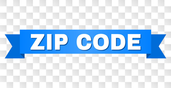 ZIP CODE text on a ribbon. Designed with white title and blue tape. Vector banner with ZIP CODE tag on a transparent background.