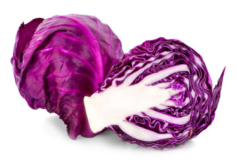 Purple cabbage on white background cutout