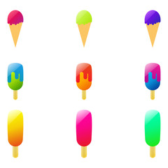 Set of isolated ice creams on a white background