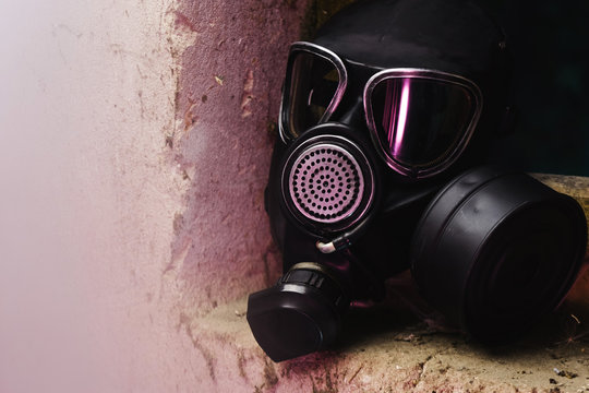 Black gas mask  on a beautiful background.