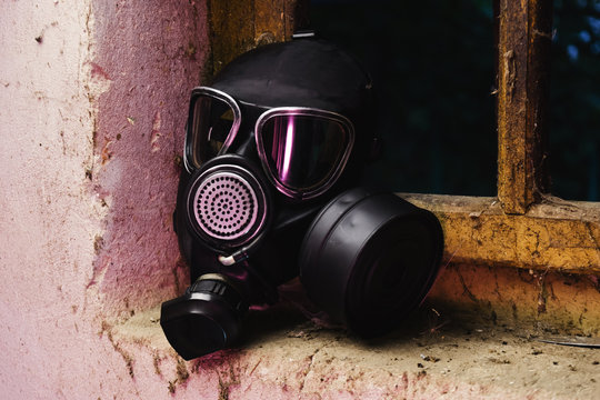 Black gas mask  on a beautiful background.