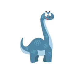 Cute cartoon brontosaurus dinosaur, prehistoric dino character vector Illustration on a white background