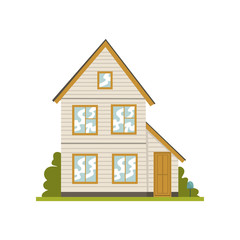 Facade of two story building, real estate vector Illustration on a white background