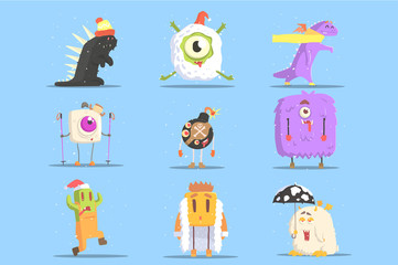 Fototapeta premium Winter Dressed Monsters in Funny Situations