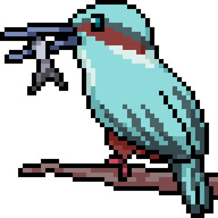 vector pixel art bird eat fish