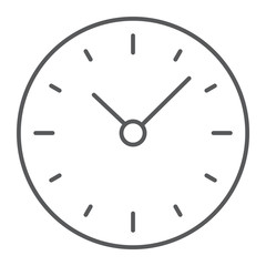 Time thin line icon, clock and minute, hour sign, vector graphics, a linear pattern on a white background, eps 10.