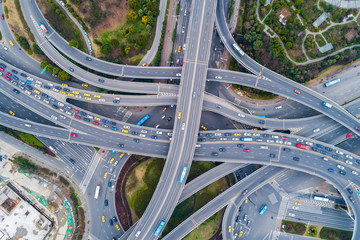 Aerial view of a massive highway intersection
