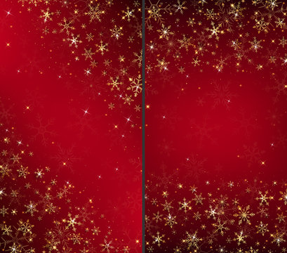 Christmas card background dressed by gold snowflakes and glitter have some free space on the middle.