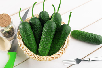 Cucumber on wooden background