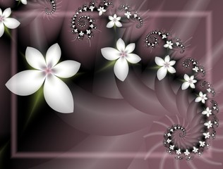 Digital fractal 3D design.Beautiful floral pattern.Flower spiral swirling vortex Gentle gradient passing from pink to pale pink.