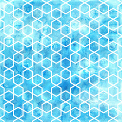 Watercolor abstract geometric pattern. Arab tiles. Kaleidoscope effect. Watercolor mosaic.