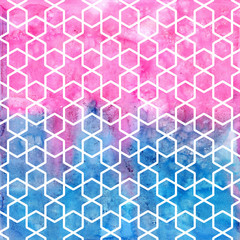 Watercolor abstract geometric pattern. Arab tiles. Kaleidoscope effect. Watercolor mosaic. - 215048354
