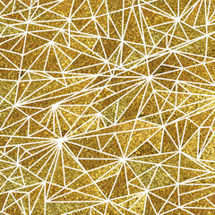 Polygon. Glitter mosaic. Bright summer pattern with Glitter golden triangles.