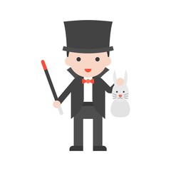 Magician holding wand and rabbit, Set Profession character of people in uniform, flat design