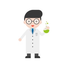 Nerd glasses Scientist and flask, Set Profession character of people in uniform, flat design