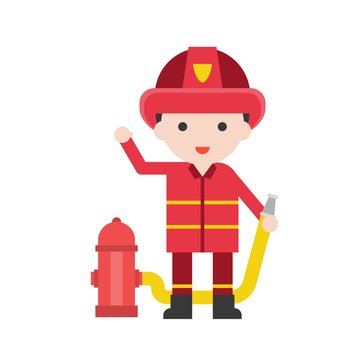 Firefighter man, Set Profession character of people in uniform, flat design