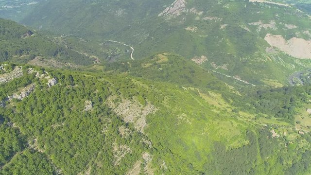 Skaklya Waterfall near the village of Bov and Vazov's footpath. Aerial 4k footage, summer beautiful nature in Bulgaria