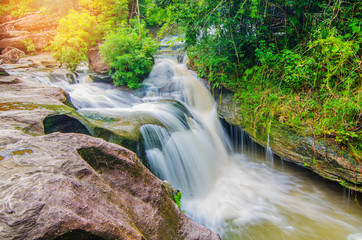 Landscape photo,Soi Sawan (heaven necklace) Waterfall one of the iconic natural landmark of tourist in Ubon Ratchathani province of eastern Thailand.