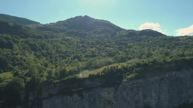 Skaklya Waterfall near the village of Bov and Vazov's footpath. Aerial 4k footage, summer beautiful nature in Bulgaria