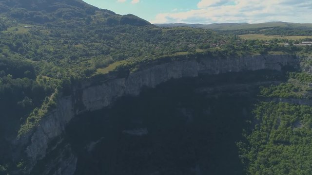 Skaklya Waterfall near the village of Bov and Vazov's footpath. Aerial 4k footage, summer beautiful nature in Bulgaria