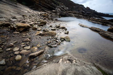Landscape of rocks and sea