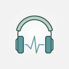 Headphones with sound wave vector colored symbol or icon