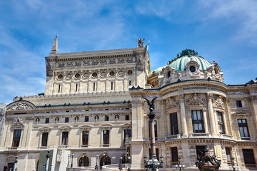 Fototapeta na wymiar Palais or Opera Garnier & The National Academy of Music (Grand Opéra). Detail of the west facade of the building. Paris, France, Europe