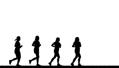 Silhouette  lady  running  on white background