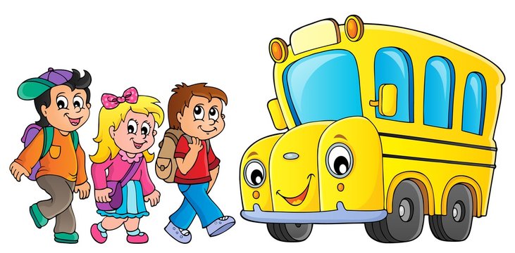 Children by school bus theme image 1