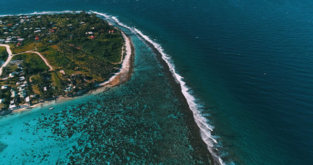 aerial view of a coral reef in a pacific lagoon