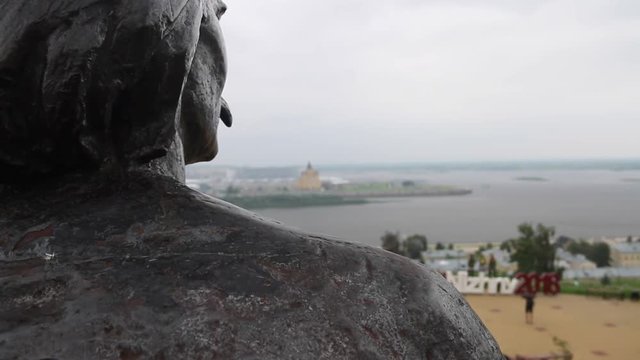 Close up of a monument to Maxim Gorky in N. Novgorod, Russia.