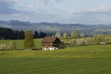Fleecedeken met foto Typical Lucerne farmhouse in a wonderful landscape in central Switzerland on a sunny spring day © Fredy Thürig