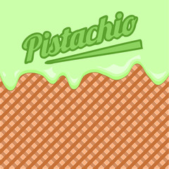 Wafer background with pistachio ice cream