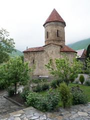 Fototapeta na wymiar Side view of ancient caucasian albanian church of Kish, Azerbaijan