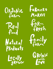 Set of hand drawn lettering quotes about farm products.