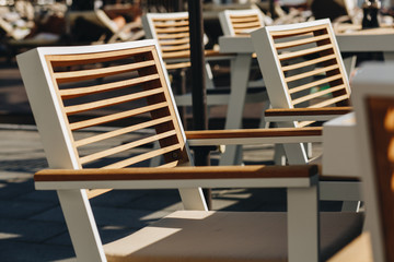 interior on the summer terrace in a beautiful restaurant.